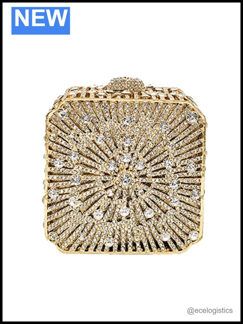 Boutique de FGG Mini Square Rhinestone Clutch Evening Bag with Detachable Chains